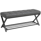 HOMCOM Bancă pentru &icirc;ncălțăminte, bancă de intrare cu perna din piele artificială, 112 x 37 x 47 cm, Gri &icirc;nchis | Aosom Romania