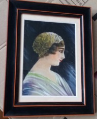 Tablou/panza in ulei, cap de femeie Art Deco din 1920 foto