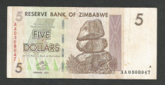 ZIMBABWE 5 DOLARI DOLLARS 2007 [29] P-66 , VF foto