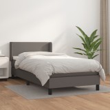 Cumpara ieftin Pat box spring cu saltea, gri, 90x200 cm, piele ecologică