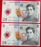 2 x 20 Lei 2021 (2025) polimer serii consecutive 687 688 UNC necirculate **