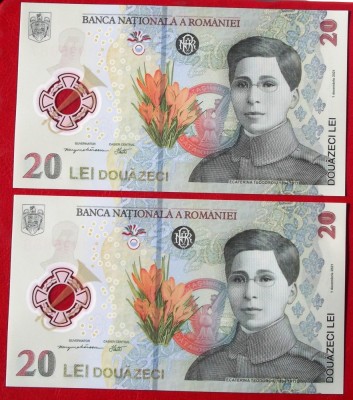 2 x 20 Lei 2021 (2025) polimer serii consecutive 687 688 UNC necirculate ** foto