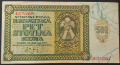 Bancnota ISTORICA 500 KUNA - CROATIA, anul 1941 * Cod 451 - DOMINATIE FASCISTA! foto