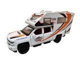 Macheta Camping Car Autorulota alba 1:32 metal si plastic cu sunete si lumini deschide usile si capota