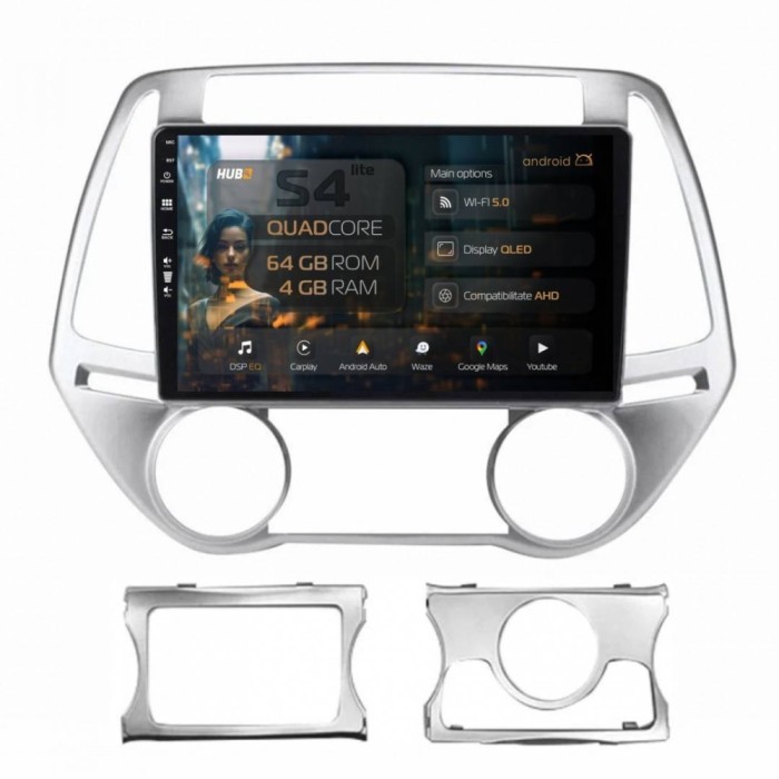 Navigatie Hyundai I20 (2012-2014) 4GB RAM Android 13 Quadcore DSP GPS Wi-FI Carplay Android Auto USB Bluetooth Waze Touchscreen 9 inch