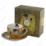 Cana portelan cu farfurie Gustav Klimt &bdquo;Sarutul&rdquo; 280 ml, in cutie de cadou