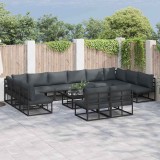 vidaXL Set de canapele pentru grădină cu pernă 12 pcs Negru Aluminiu