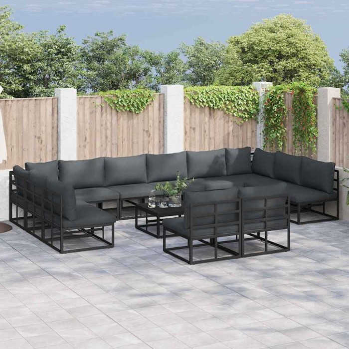 vidaXL Set de canapele pentru grădină cu pernă 13 pcs Negru Aluminiu 3378919