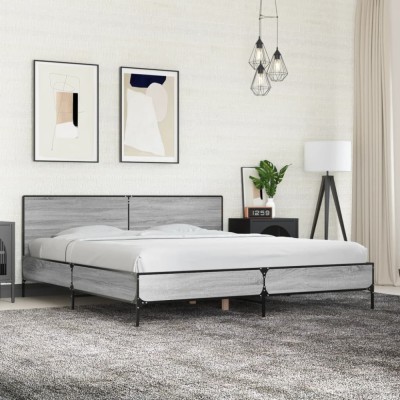 vidaXL Cadru de pat, gri sonoma, 180x200 cm, lemn prelucrat și metal 3280015 foto
