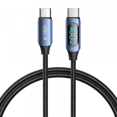 Cablu Date si Incarcare USB-C - USB-C Tech-Protect Ultraboost LED, 100W, 1m, Albastru foto