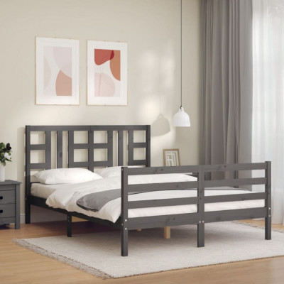 vidaXL Cadru de pat cu tăblie, gri, 160x200 cm, lemn masiv foto