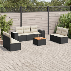 Set mobilier de gradina cu perne, 8 piese, negru, poliratan