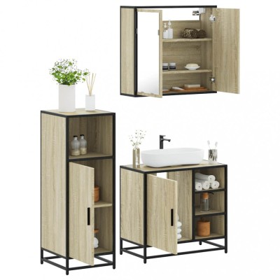Gossi set mobilier de baie, 3 piese, stejar sonoma, lemn prelucrat foto