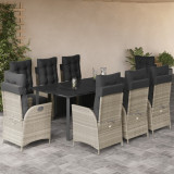 Set mobilier gradina cu perne, 9 piese, gri deschis, poliratan GartenMobel Dekor, vidaXL