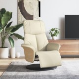 VidaXL Fotoliu rabatabil cu suport de picioare, crem, piele ecologică