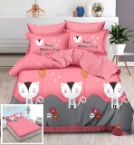 Cumpara ieftin Lenjerie Pat Bumbac 6 Piese Cu Elastic Roz Monkey, 180x200 cm. Husa pilota 200x230cm, cearceaf elastic, fete perna 55x75 70x70 cm