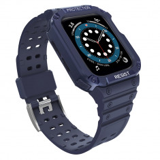 Husa si curea Armored Strap Band compatibila cu Apple Watch 4/5/6/7/8/SE 38/40/41mm Navy Blue foto