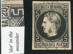 1867 , Lp 20 d , Carol I 20 Parale / hartie subtire , stampila gratar , PUNCT IN GREACA