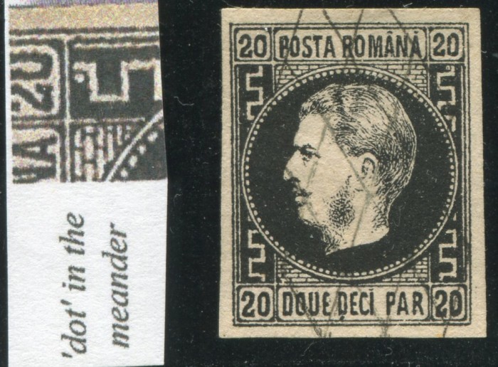 1867 , Lp 20 d , Carol I 20 Parale / hartie subtire , stampila gratar , PUNCT IN GREACA