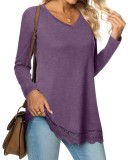 Tunică cu m&acirc;necă lungă pentru femei, casual, cu dantelă la margine, toamnă-iarnă, ușoară &ndash; Taro Purple M