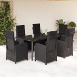 VidaXL Set mobilier de grădină cu perne, 7 piese, negru, poliratan
