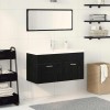 VidaXL Set de mobilier pentru baie Pe perete cu ușă 3 pcs Stejar Negru 3334339