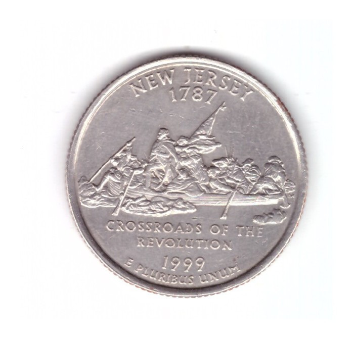 Moneda SUA 25 centi/quarter dollar 1999 P, New Jersey 1787, stare foarte buna