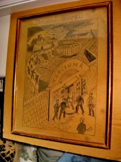 3026-Tablou vechi 1918: Drumul mortii. Grafica veche romaneasca creion/carton.