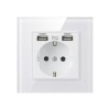 Priza USB Techstar Crystal TSU1, Sticla Securizata, 2xUSB 2.1A, 16A, Alb Frost, Incastrata, Protectie Suprasarcina