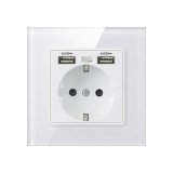 Priza Techstar&reg; Crystal TSU1, Simpla, 2 x USB, 2.1A, Culoare Alb Frost, Sticla Securizata, 16A, 1