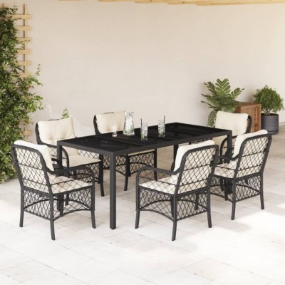 vidaXL Set mobilier de grădină cu perne, 7 piese, negru, poliratan 3212022 foto