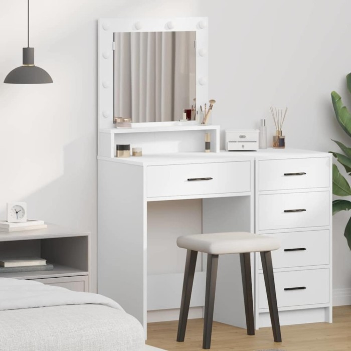 Masă de toaletă cu lumini LED, alb, 50x41x135 cm
