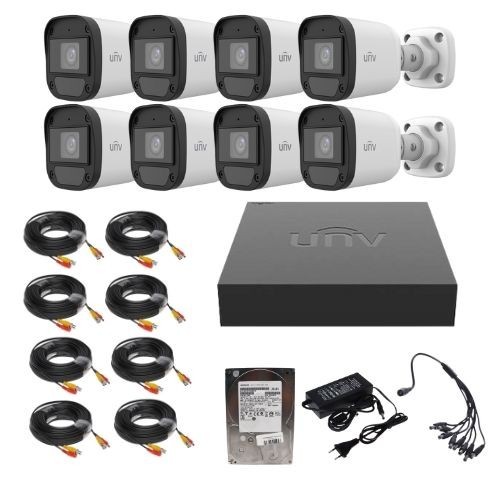 Sistem supraveghere Uniview, 8 camere, 2MP, IR 20m, microfon, XVR 8 canale 2MP + 2 canale IP 6MP, HDD 1TB si accesorii montaj SafetyGuard Surveillance