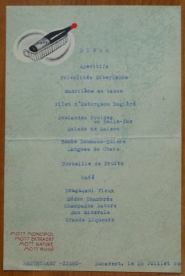 Meniu Restaurant Zissu Bucuresti , Dineu , 25 Iulie 1941 foto