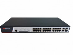 Switch 24 porturi POE Hikvision DS-3E2326P, L2, Full Managed, 24 x 10/100 Mbps PoE ports and 2 x 10/100/1000 Mbps combo uplink ports, buget PoE 380W, foto