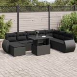 vidaXL Set mobilier de grădină cu perne, 9 piese, negru, poliratan 3326686