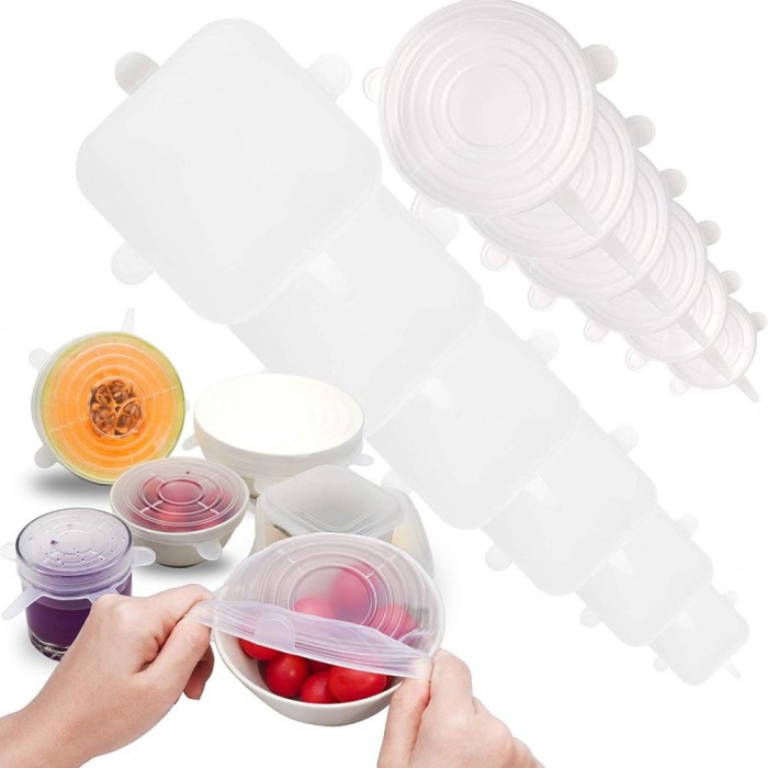 Set 12 capace elastice, Silicon, 6 dimensiuni diferite, Transparent