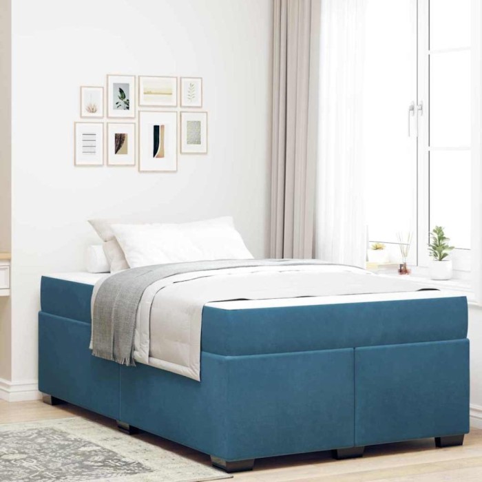vidaXL Cadru de pat cu saltea Albastru &icirc;nchis 120 x 200 cm Catifea 3399288