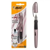 Stilou BIC, Corp Roz Strălucitor și Negru, Cerneală Albastră