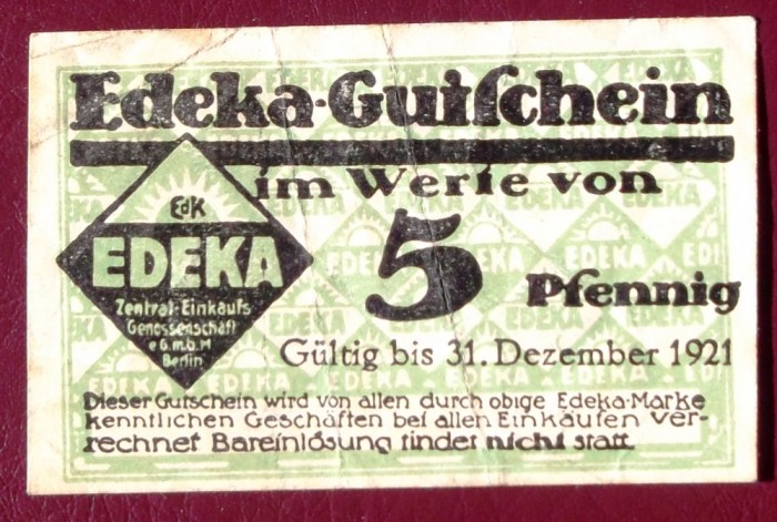 Germania notgeld 5 pfennig 1921 Edeka colonial merchandise dealer **