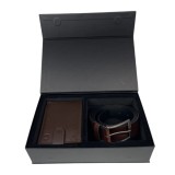 Cumpara ieftin Set cadou pentru barbati, Portofel + Curea, piele naturala, model elegant, Maro, SET3