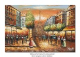 Cumpara ieftin Tablou pictat manual, Parisul interbelic, bulevard animat (1) - 90x60cm ulei in cutit efect 3D gata de agatat pe perete