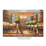 Tablou pictat manual, Parisul interbelic, bulevard animat (1) - 90x60cm ulei in cutit efect 3D gata de agatat pe perete
