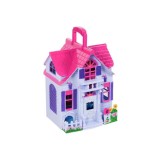 Casa de papusi pliabila din plastic complet utilata si mobilata cu familie de papusi, multicolor