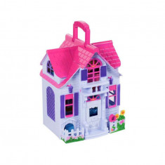 Casa de papusi pliabila din plastic complet utilata si mobilata cu familie de papusi, multicolor