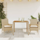 Set mobilier gradina cu perne 3 piese bej poliratan/lemn acacia GartenMobel Dekor, vidaXL