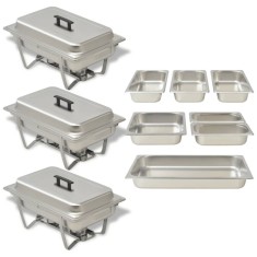 vidaXL Set vase &icirc;ncălzire m&acirc;ncare, 3 piese, oțel inoxidabil