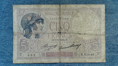 5 Francs 1933 Franta / seria 55846 foto