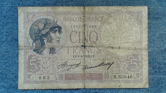5 Francs 1933 Franta / seria 55846