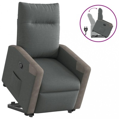 vidaXL Fotoliu rabatabil cu ridicare pe verticală, gri &amp;icirc;nchis, textil 3324091 foto